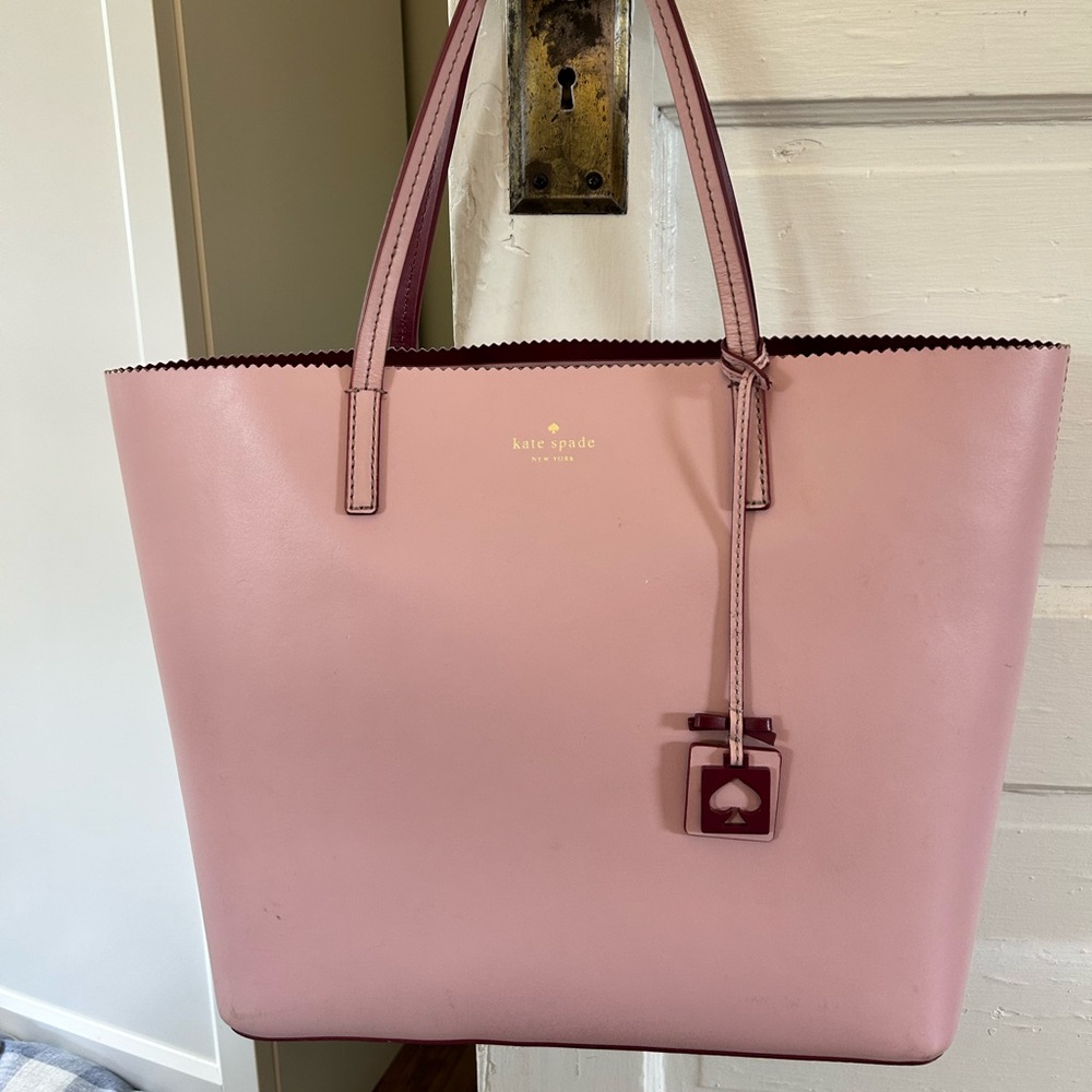 Kate Spade Leather Pink Tote Burgundy Interior
